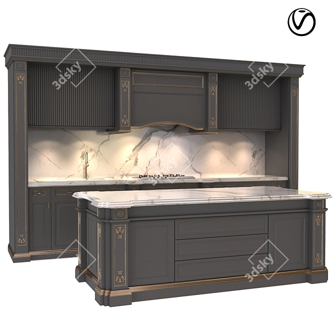 Sleek Gray Kitchen Set 3D model image 1