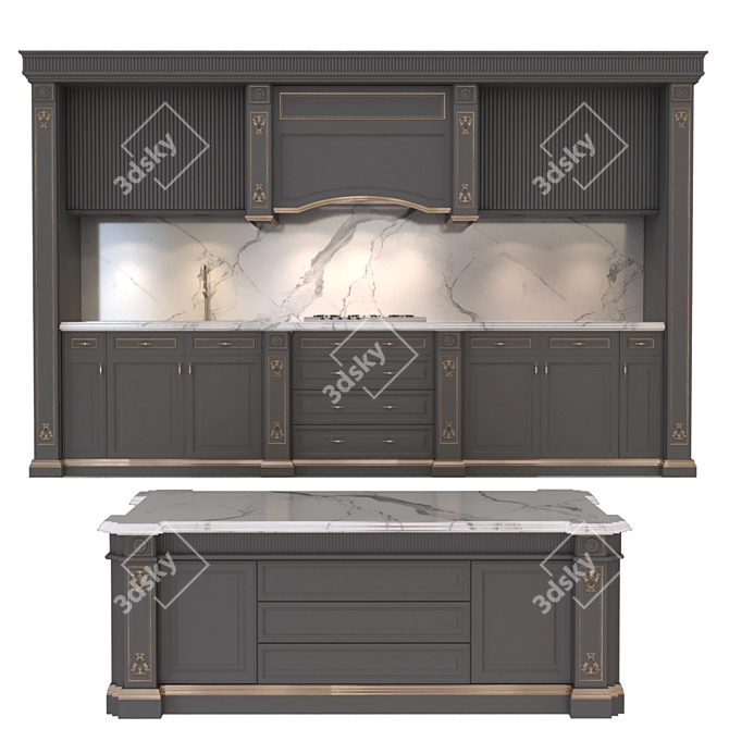 Sleek Gray Kitchen Set 3D model image 4