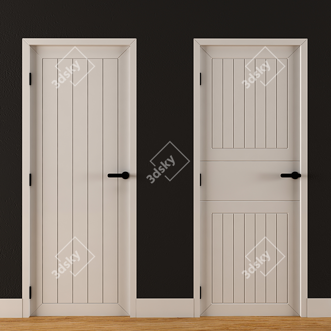 Elegant White Wood Entry Door 3D model image 1