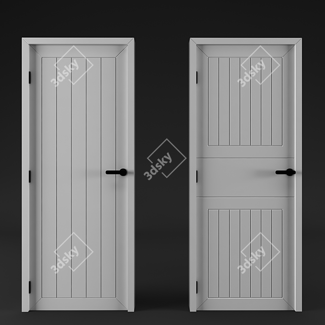 Elegant White Wood Entry Door 3D model image 2