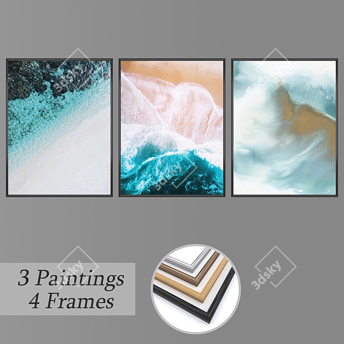 Elegant Wall Paintings Set 3D model image 1