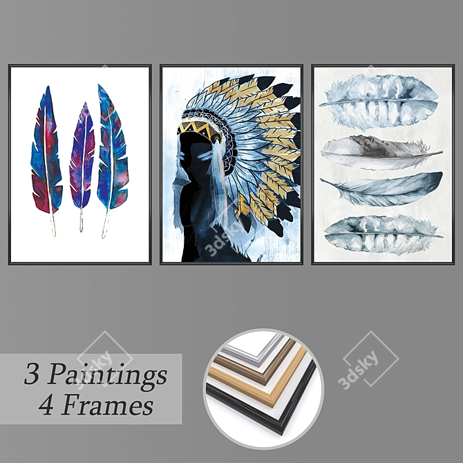 Elegant Wall Art Set with Frames 3D model image 1