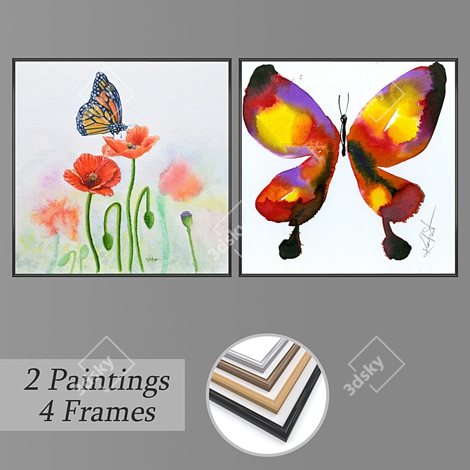 Elegant Wall Painting Set 3D model image 1