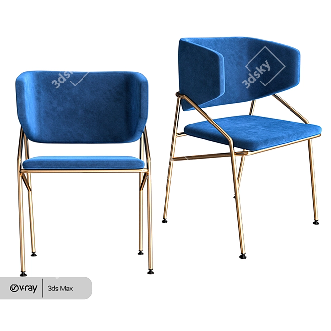 Royal Blue Ebony Armchairs 3D model image 2