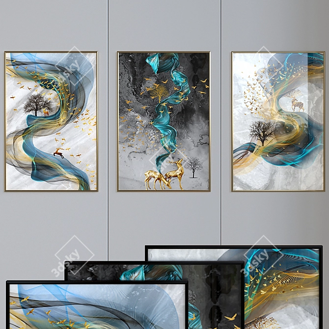 Elegant Blooms: Canvas Art with Frame 3D model image 1