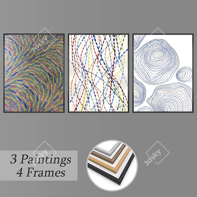 Artistic Wall Decor Set with Versatile Frames 3D model image 1