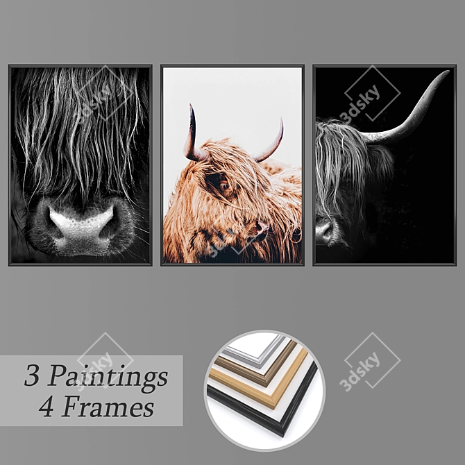 Modern Wall Art Set with Multiple Frame Options 3D model image 1