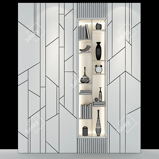 Elegant Wood & Marble Shelf 3D model image 3