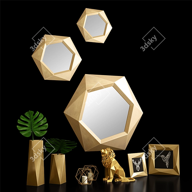 Golden Gems: Antique Faceted Decor Set 3D model image 1