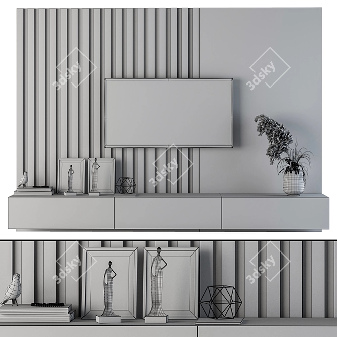 Elegant Wood & Marble TV Wall Set 3D model image 3