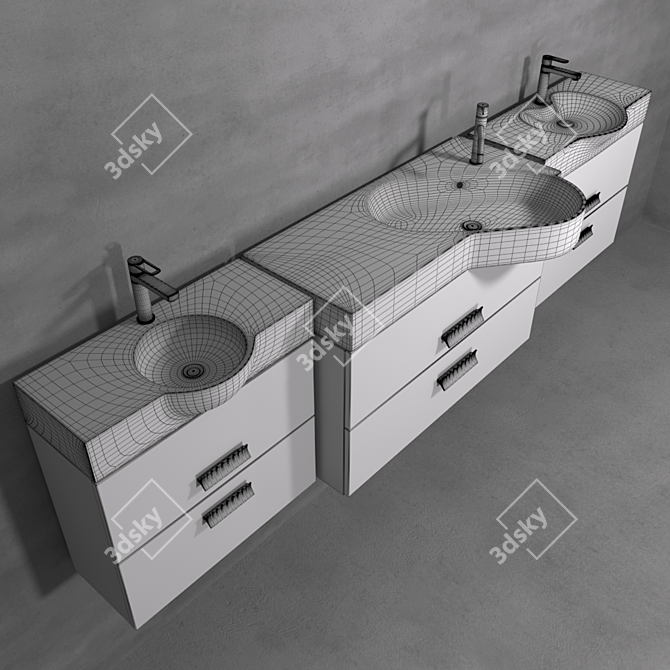 Modern Wash Basin Set with Cabinets 3D model image 3