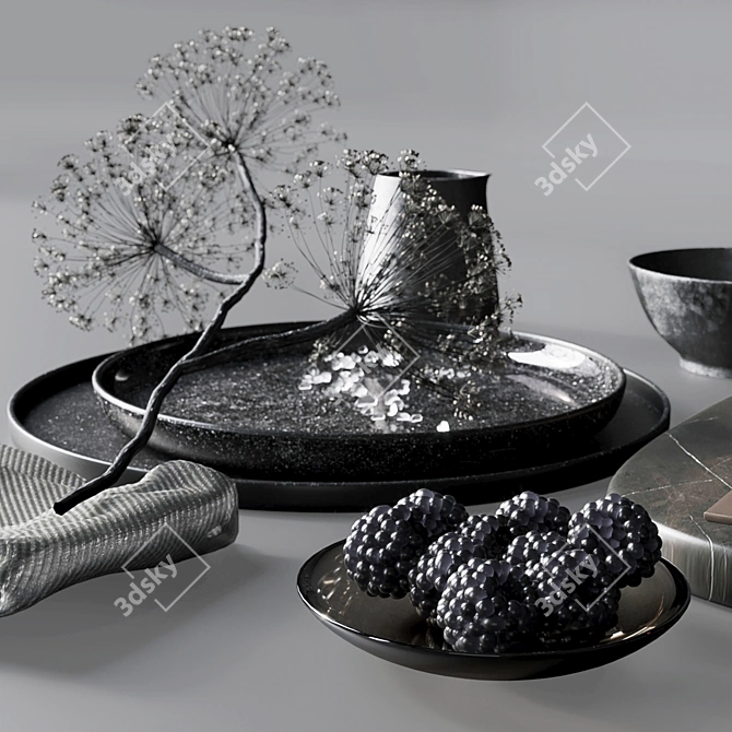 Elegant Black Heracleum Tableware 3D model image 7