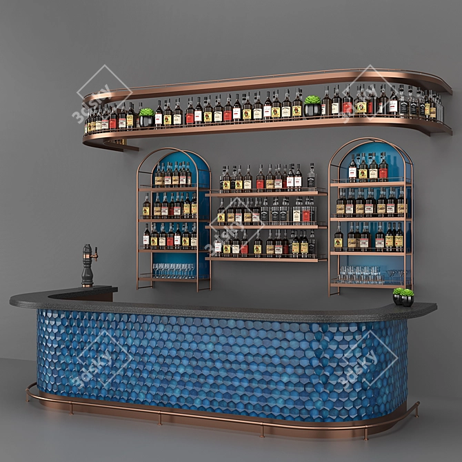 Blue Bar Set: Exclusive Ceramic Drinks Counter 3D model image 3