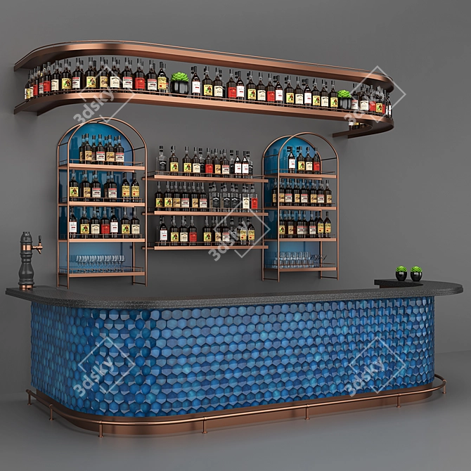 Blue Bar Set: Exclusive Ceramic Drinks Counter 3D model image 4