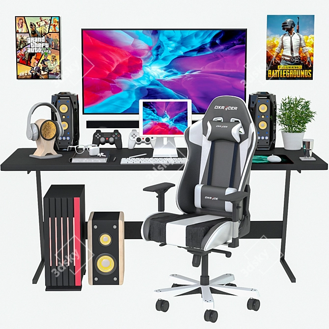 Ultimate Gaming Setup: Chair, PC Case, Speakers, Headphones | 860k Polygons 3D model image 1