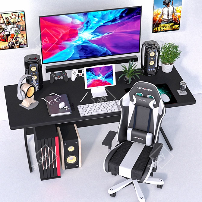 Ultimate Gaming Setup: Chair, PC Case, Speakers, Headphones | 860k Polygons 3D model image 3