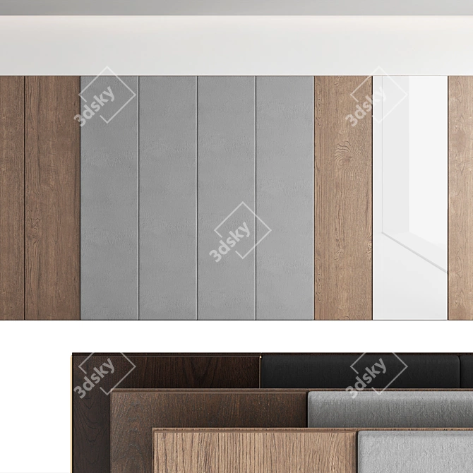 Seamless Wood Texture Wall Panel Set 3D model image 1