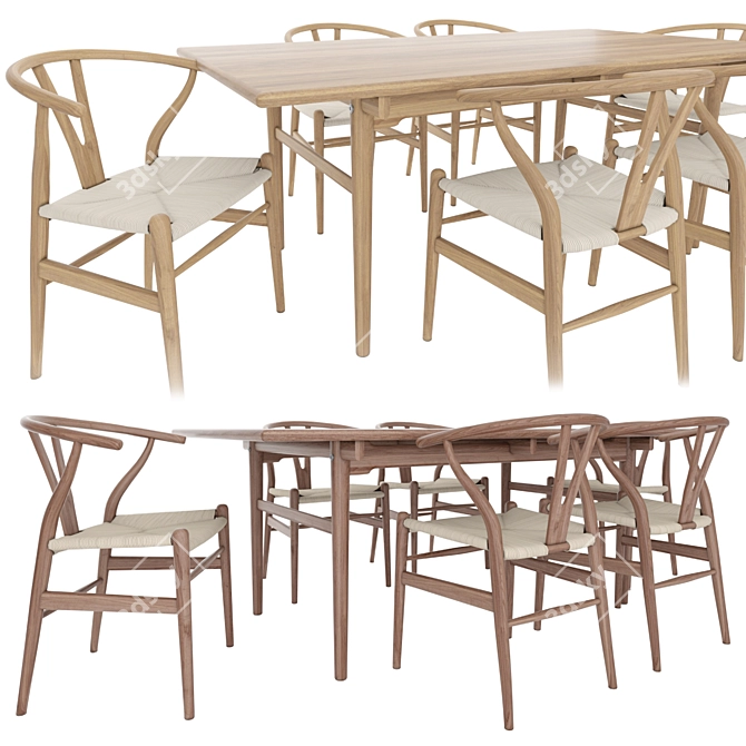  Scandi Style: CH24 Chair & CH327 Table 3D model image 2