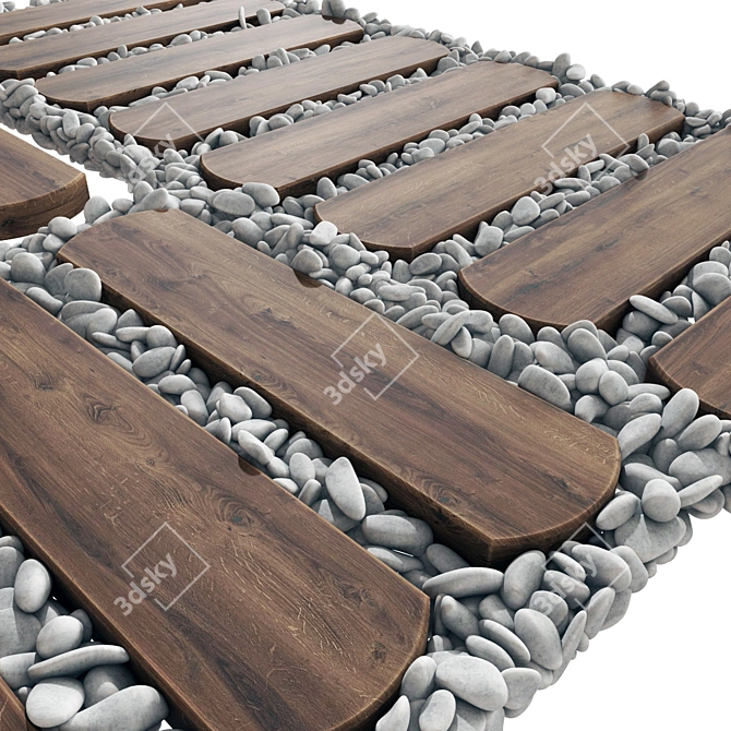 Wooden Board Pebble Paving Stones 3D model image 3