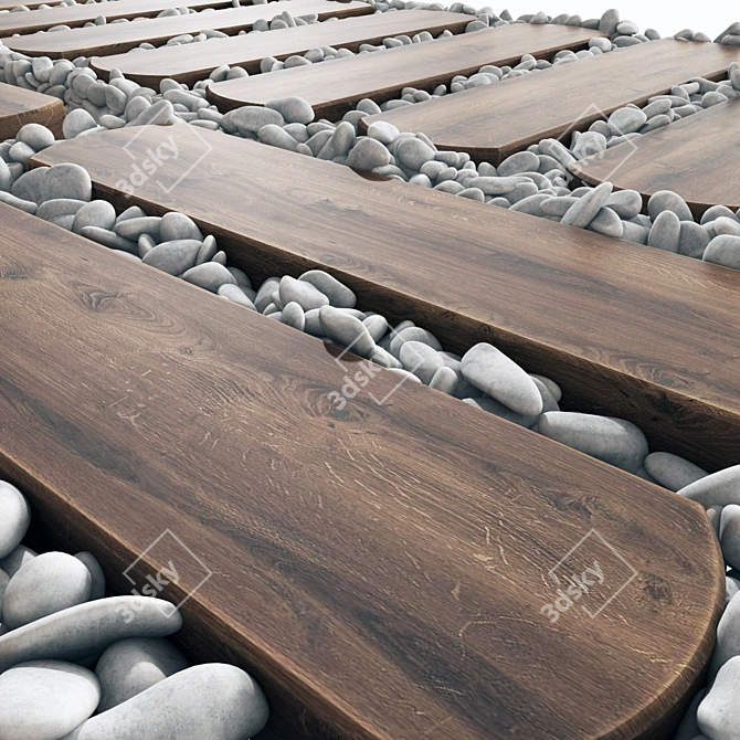 Wooden Board Pebble Paving Stones 3D model image 4