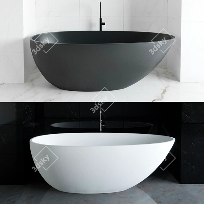 Modern Matte Black and White Bathtub - KKR-B068 3D model image 1