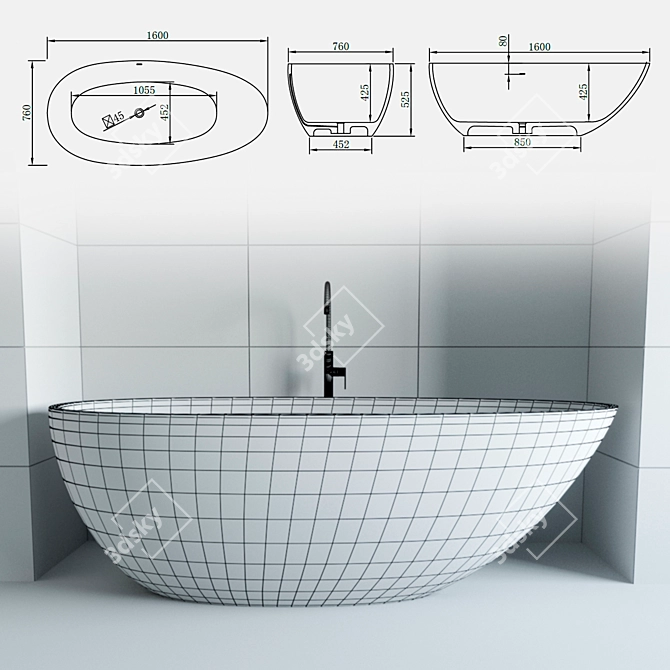 Modern Matte Black and White Bathtub - KKR-B068 3D model image 4