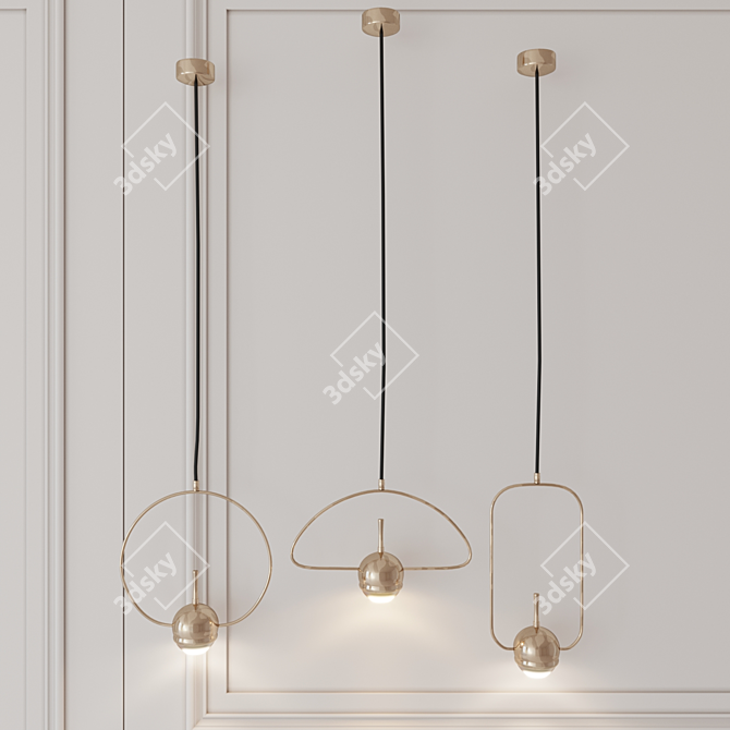 Tollo Gold Pendant Chandelier: Elegant Lighting with LED Bulb 3D model image 1