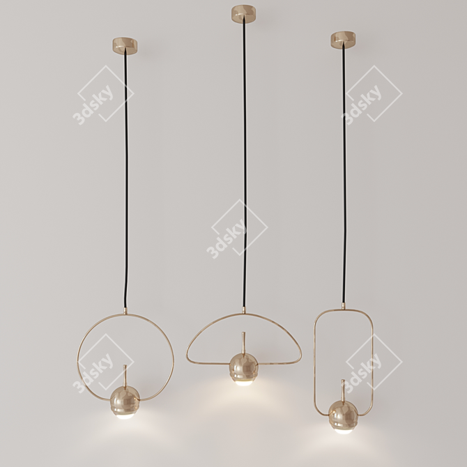 Tollo Gold Pendant Chandelier: Elegant Lighting with LED Bulb 3D model image 4