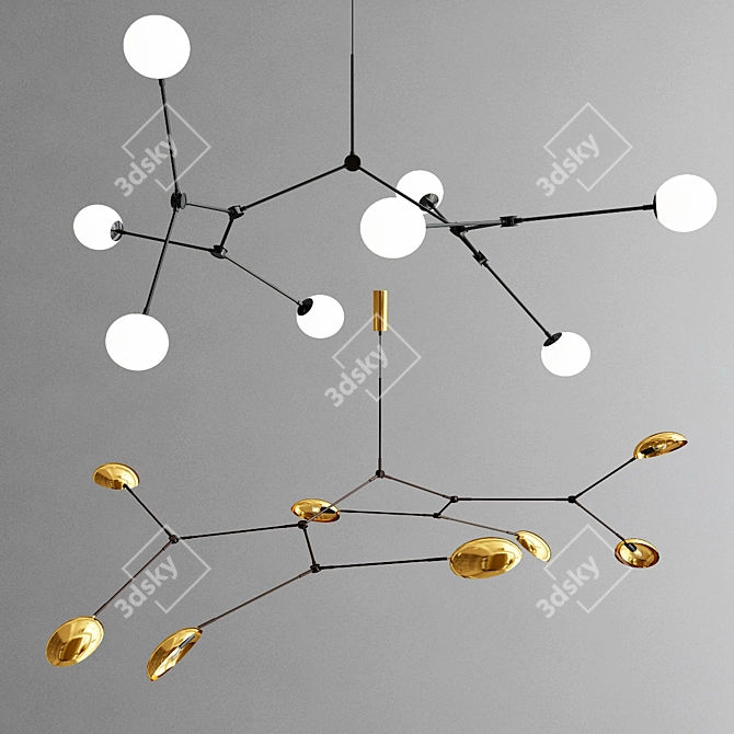 Elegant Brass Drop Chandelier 3D model image 1