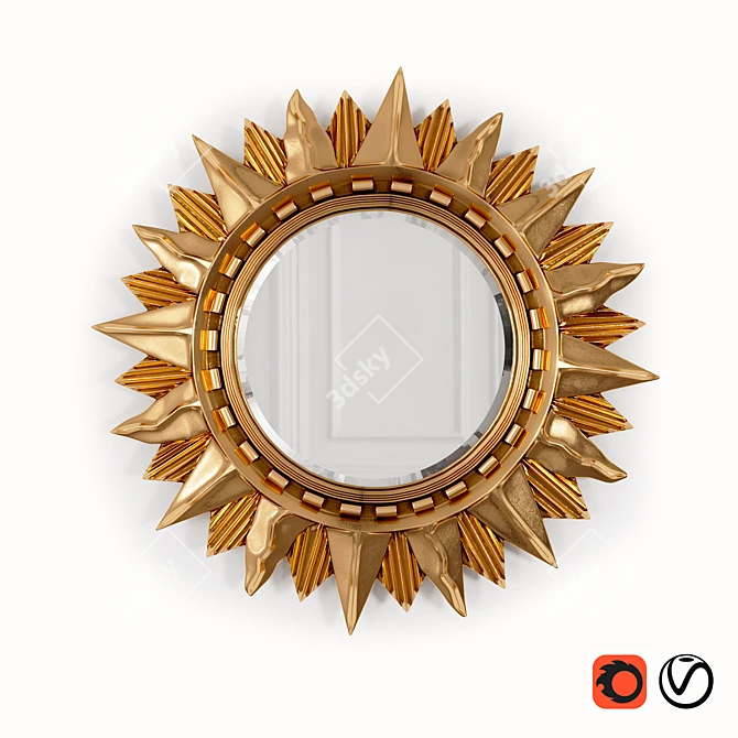 Antique Gold Sunburst Mirror 3D model image 1