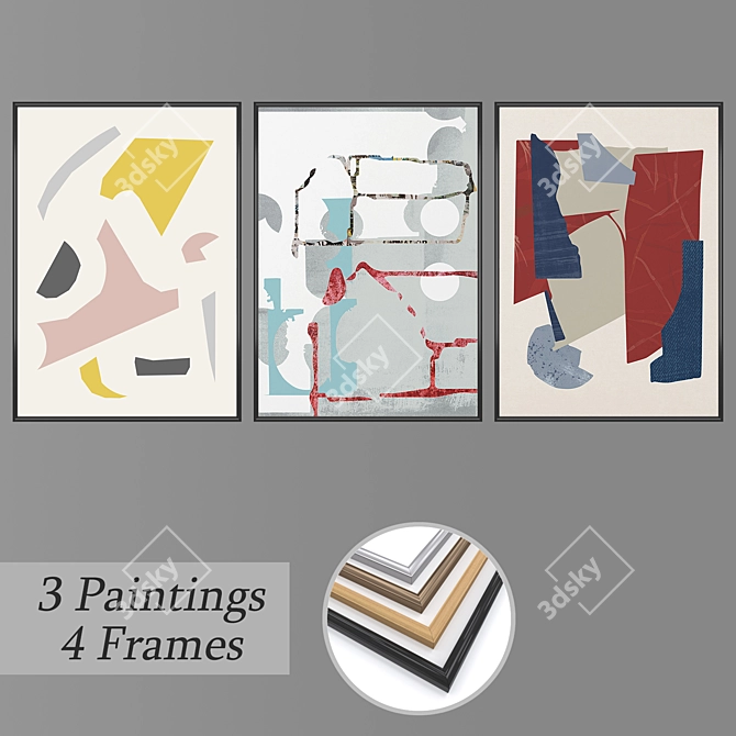 Elegant Wall Art Set with Versatile Frames 3D model image 1