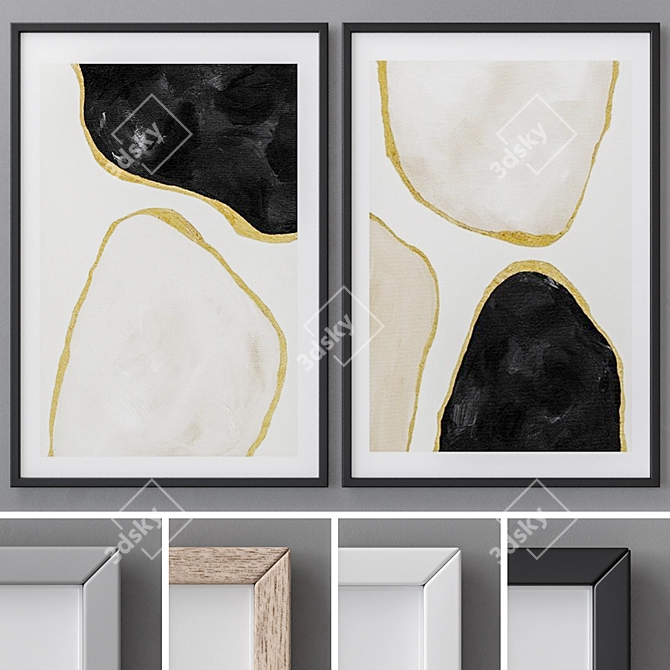 Abstract Modern Art Photo Frames Set 3D model image 1