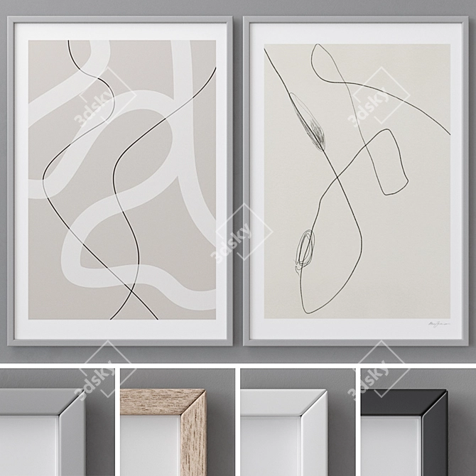 Modern Abstract Paintings Set with Frames 3D model image 1