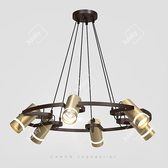 Sleek Golden Brown Chandelier (6-Light) 3D model image 1