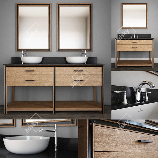 Rustic Acacia Double Vanity 3D model image 1