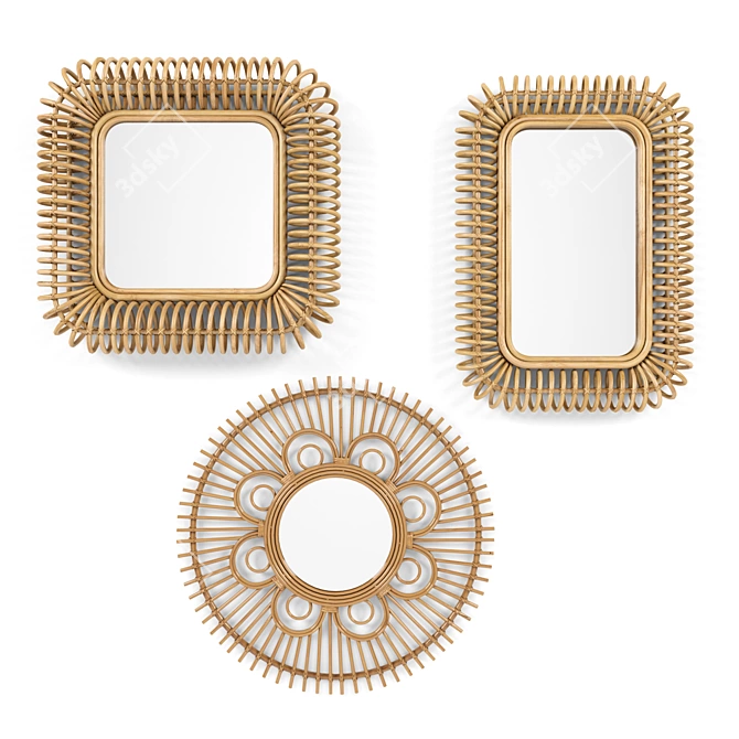 Natural Rattan Mirror Set 3D model image 1