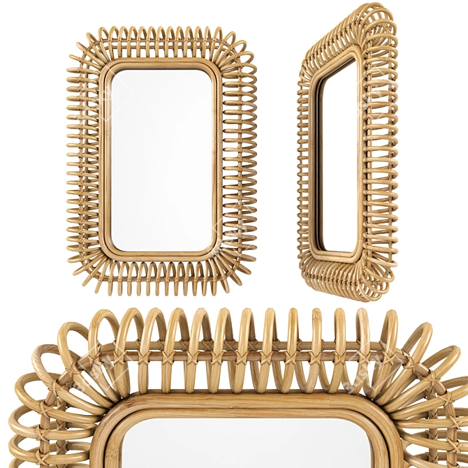 Natural Rattan Mirror Set 3D model image 4