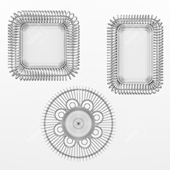 Natural Rattan Mirror Set 3D model image 5