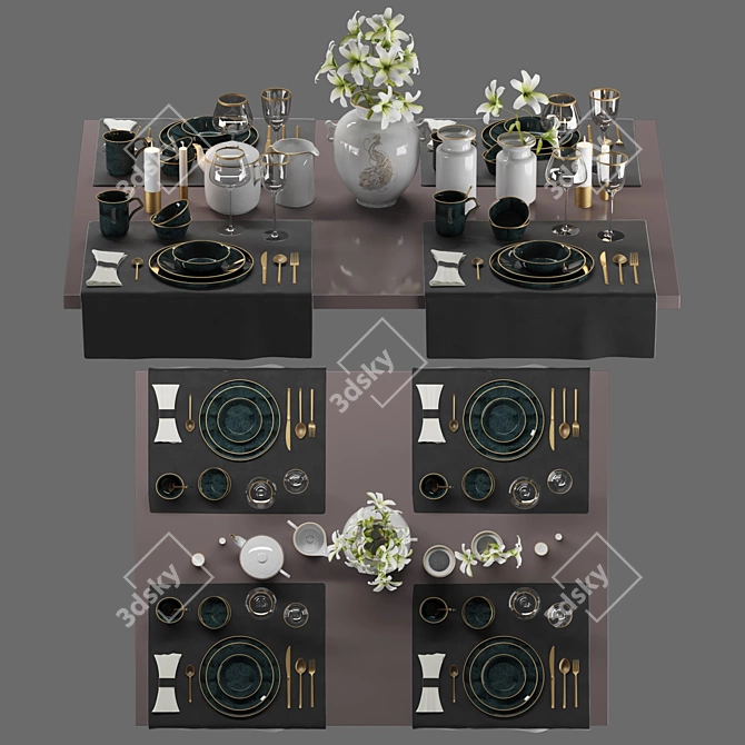 Exquisite Dining Experience: Luxury Table Setting 3D model image 1