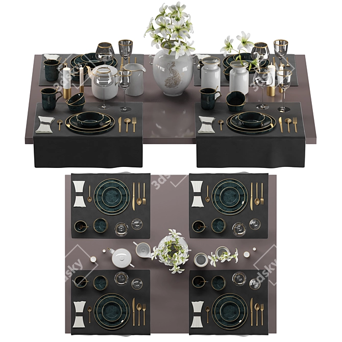 Exquisite Dining Experience: Luxury Table Setting 3D model image 6