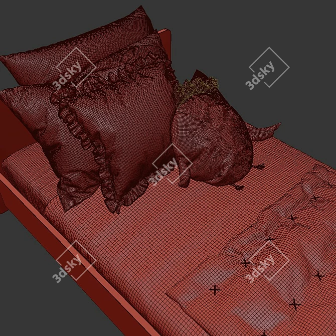 Stylish Children's Bed with Bedding Set 3D model image 3