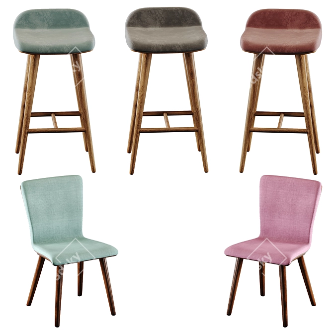 Elegant Baya Blue Counter Stool 3D model image 2