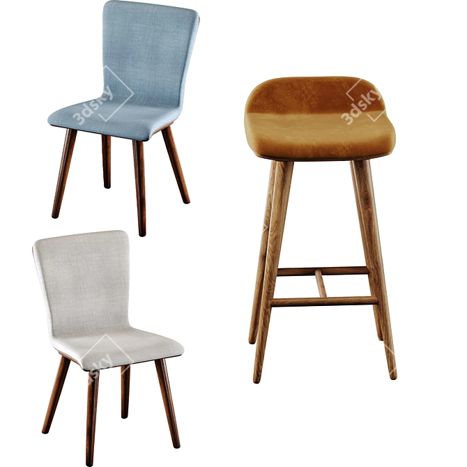 Elegant Baya Blue Counter Stool 3D model image 4