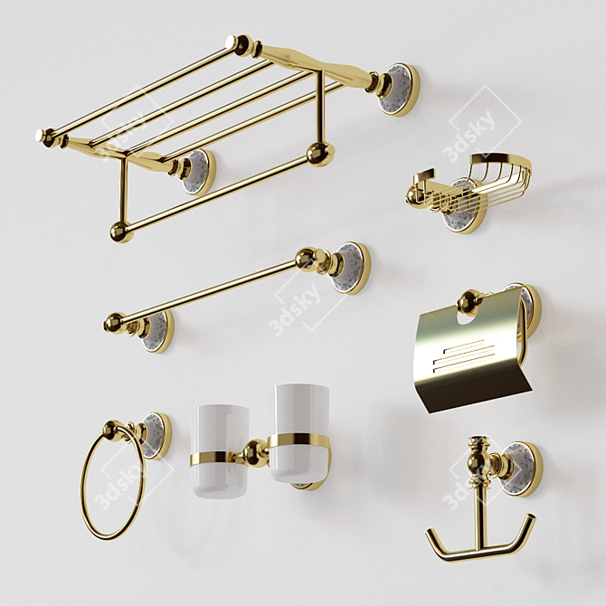 Gilded 3D Bathroom Set 3D model image 2