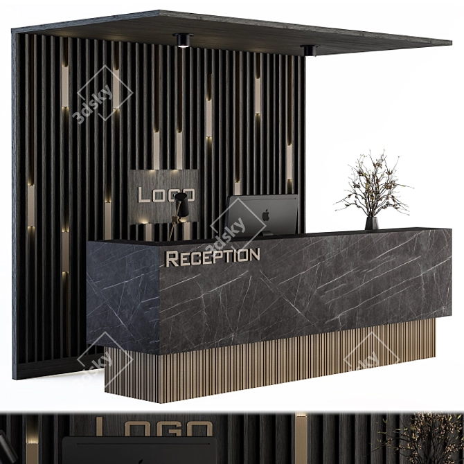 Modern Reception Desk and Wall Art 3D model image 2