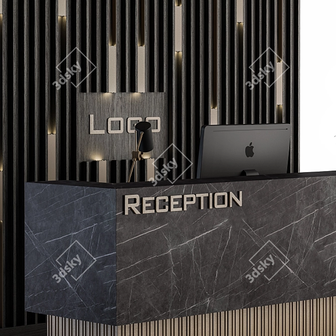 Modern Reception Desk and Wall Art 3D model image 4