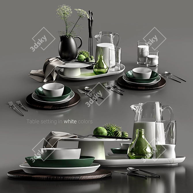 Elegant White Table Setting 3D model image 1