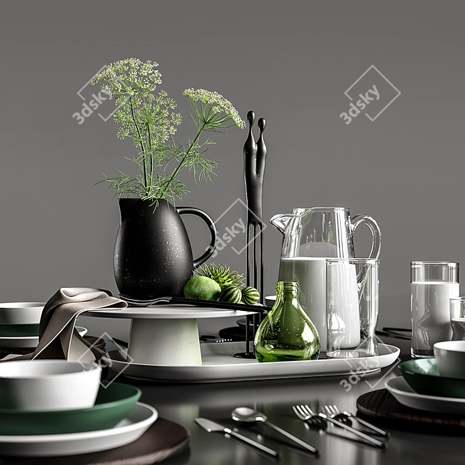 Elegant White Table Setting 3D model image 2