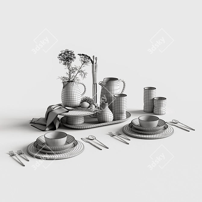 Elegant White Table Setting 3D model image 3