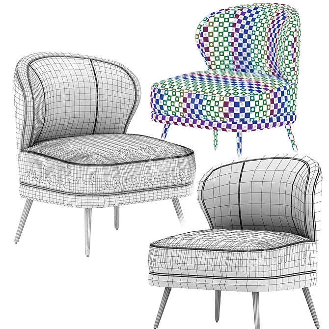 Elegant Flax Linen Kitts Chair 3D model image 5